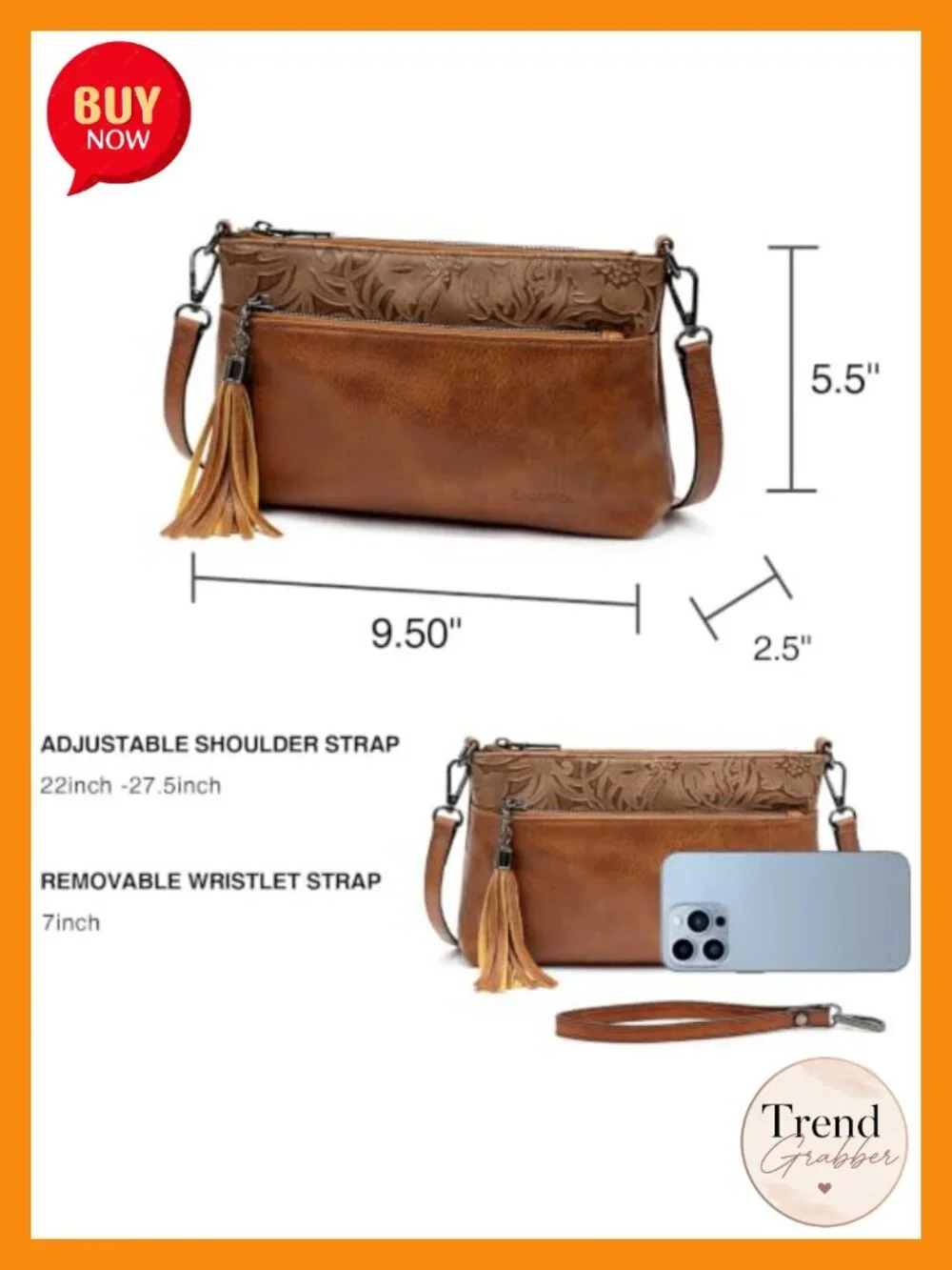 Vintage Western Crossbody Handbag Small Vegan Leather Clutch Wristlet